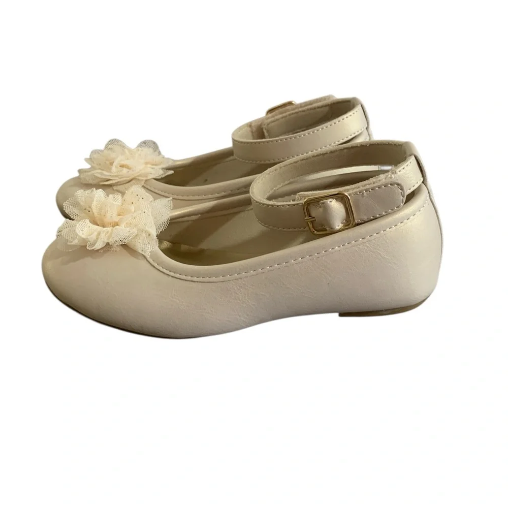 Rachel Shoes Cream Floral Tulle with Ankle Strap Girl 12